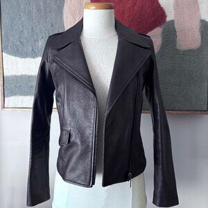 Massimo Dutti Brown Nappa Leather Biker Jacket -  XS - Brown